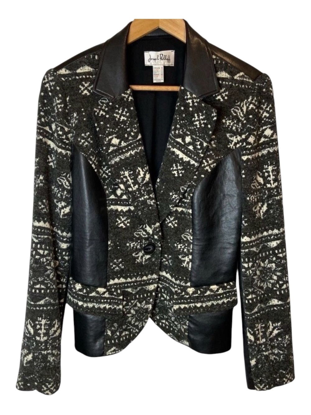 Joseph Ribkoff blazer formal black ecru white stretchy flattering button size 12